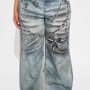 Women's Distressed Chain-Detail Jeans